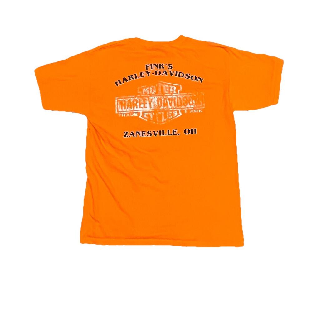 Harley Davidson Men's T-Shirt Orange Medium 2011 Fink’s Zanesville, OH - Picture 3 of 10